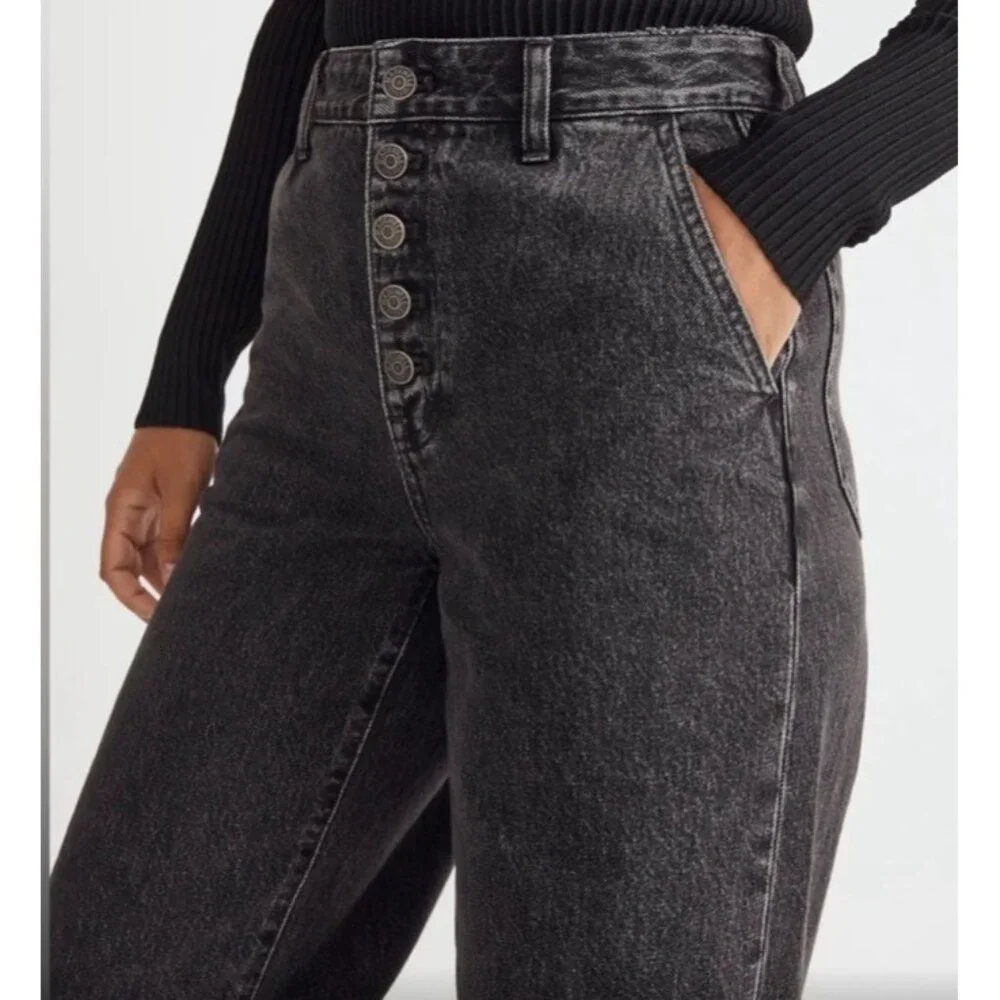 Madewell Curvy Super Wide Leg Jeans Women's 30 Black Denim Button Fly Flare Y2K - Picture 3 of 15
